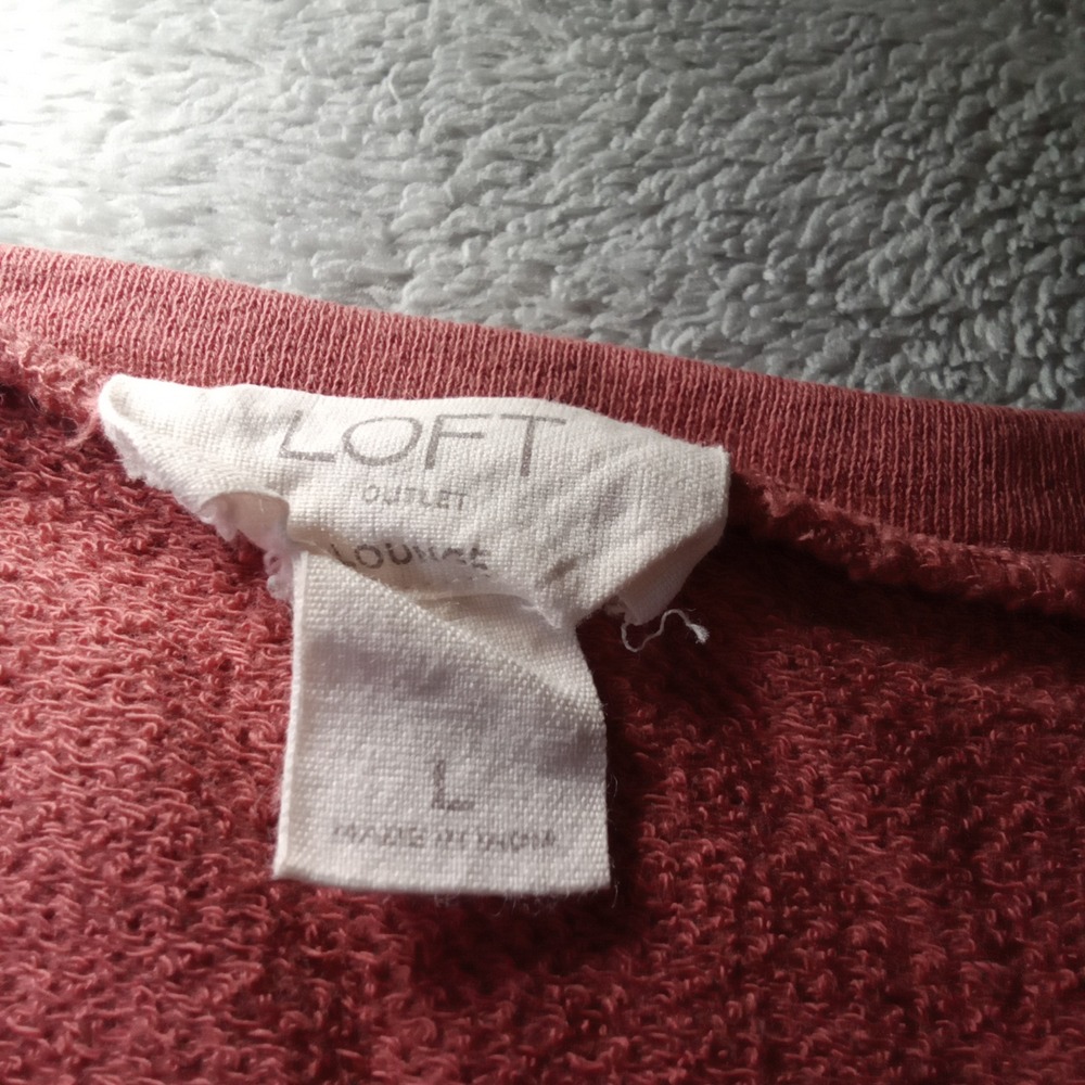 Loft Outlet Lounge Rose Pink Ruched Tie Sleeve Sweatshirt Large - Picture 3 of 7
